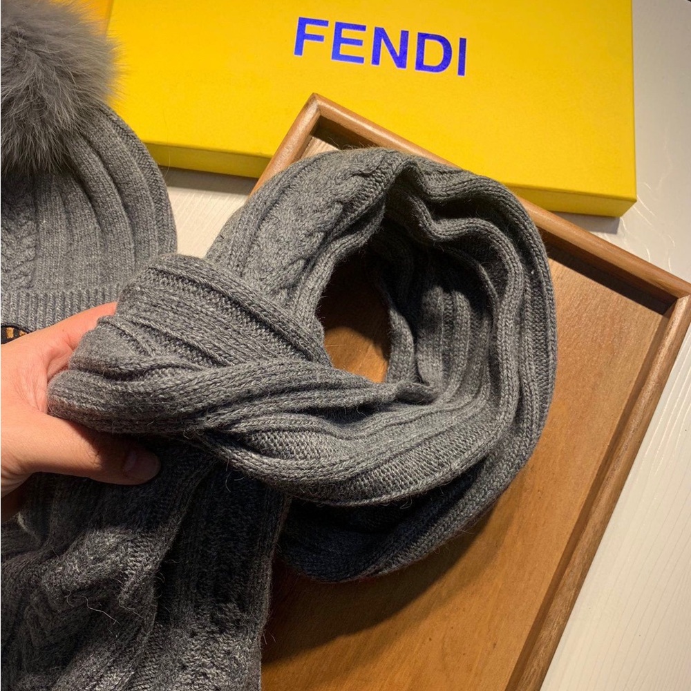 Fendi Charcoal Knit Hat and Scarf Set - Picture 8 of 8